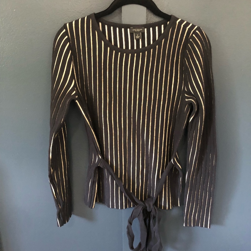 Ann Taylor Black/Gold Sparkle Striped Sweater